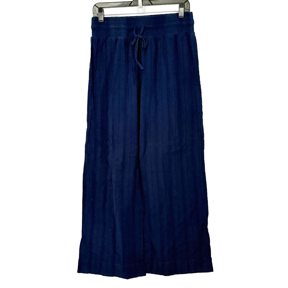 Albion Navy Blue Embroidered Gauze Wide Leg Pants - Medium